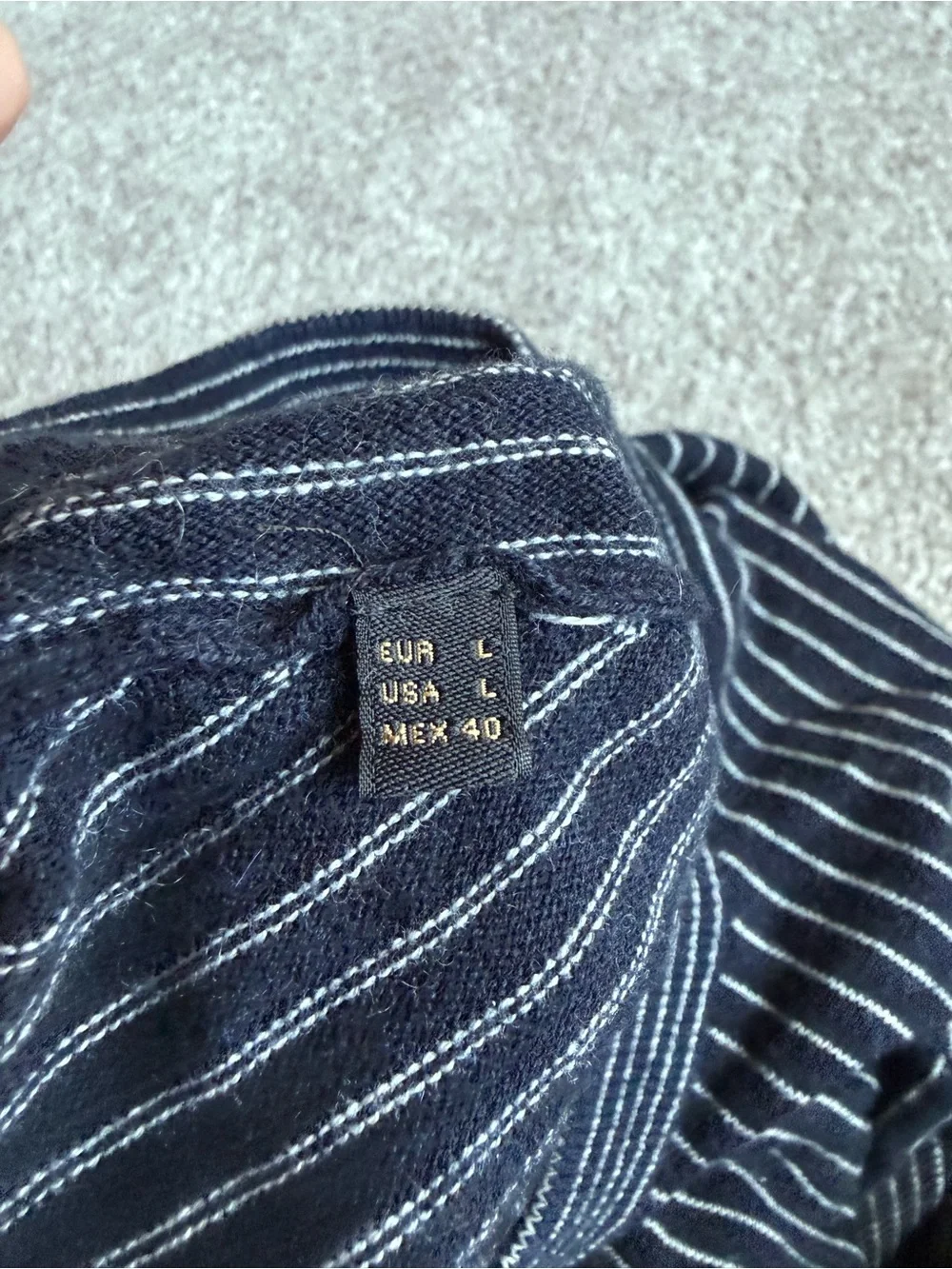 Massimo Dutti Navy and White Striped Crewneck Sweater